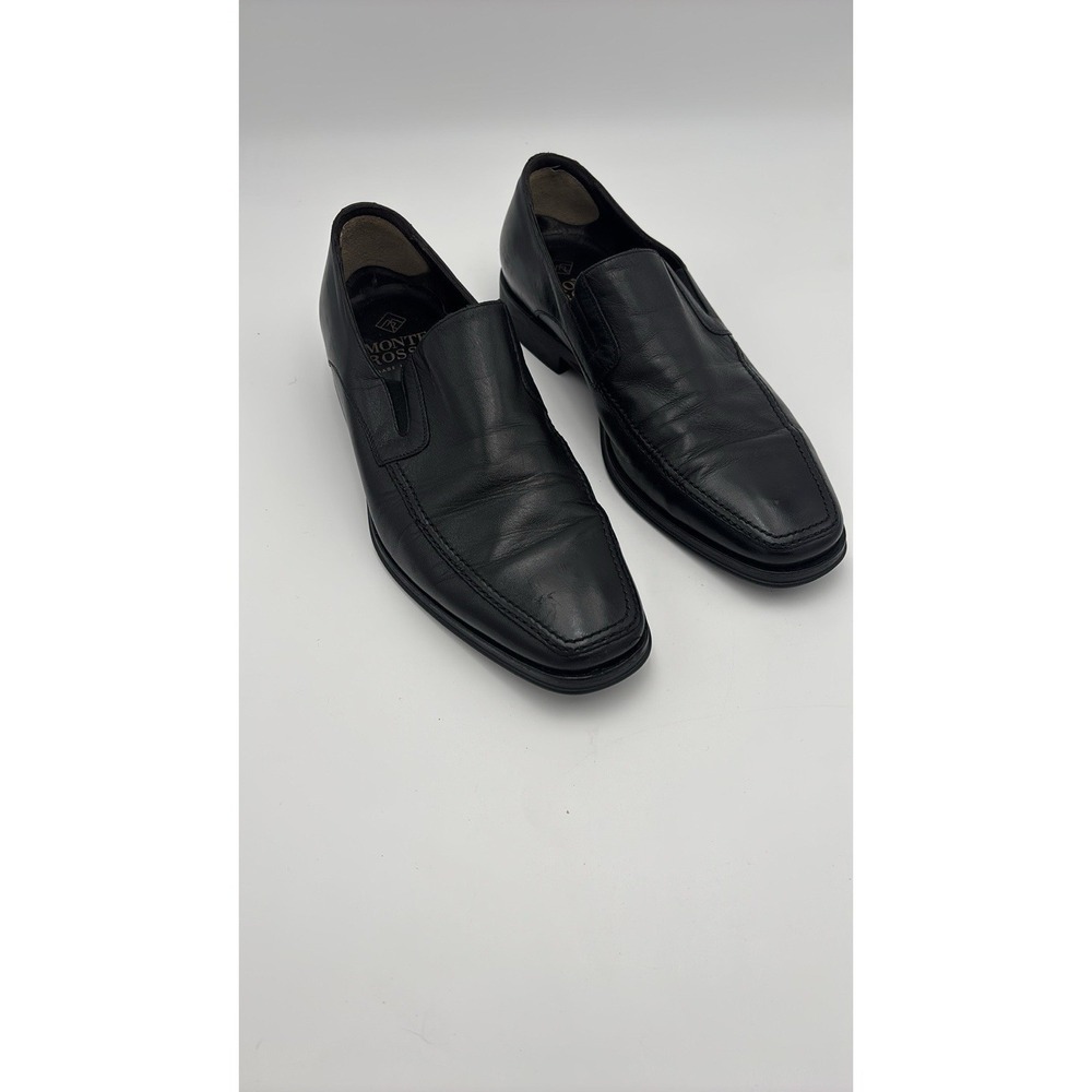 Monte Rosso Mens Dress Loafers Black Leather Slip On Apron Toe Shoes Size 8.5